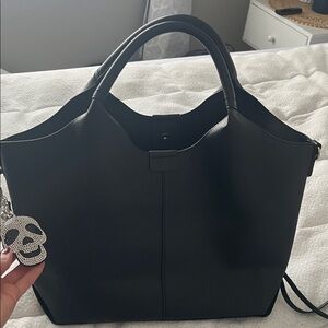 Black Tote Bag with Skull Charm